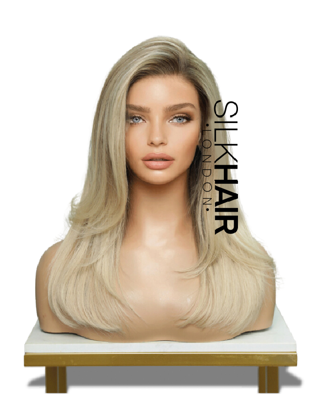 14” brown rooted blonde balayage Glueless premium Indian wig